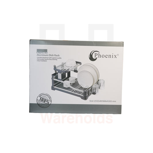 Phoenix 1.5 Tier Aluminum Kitchen Dish Rack (Grey Color)