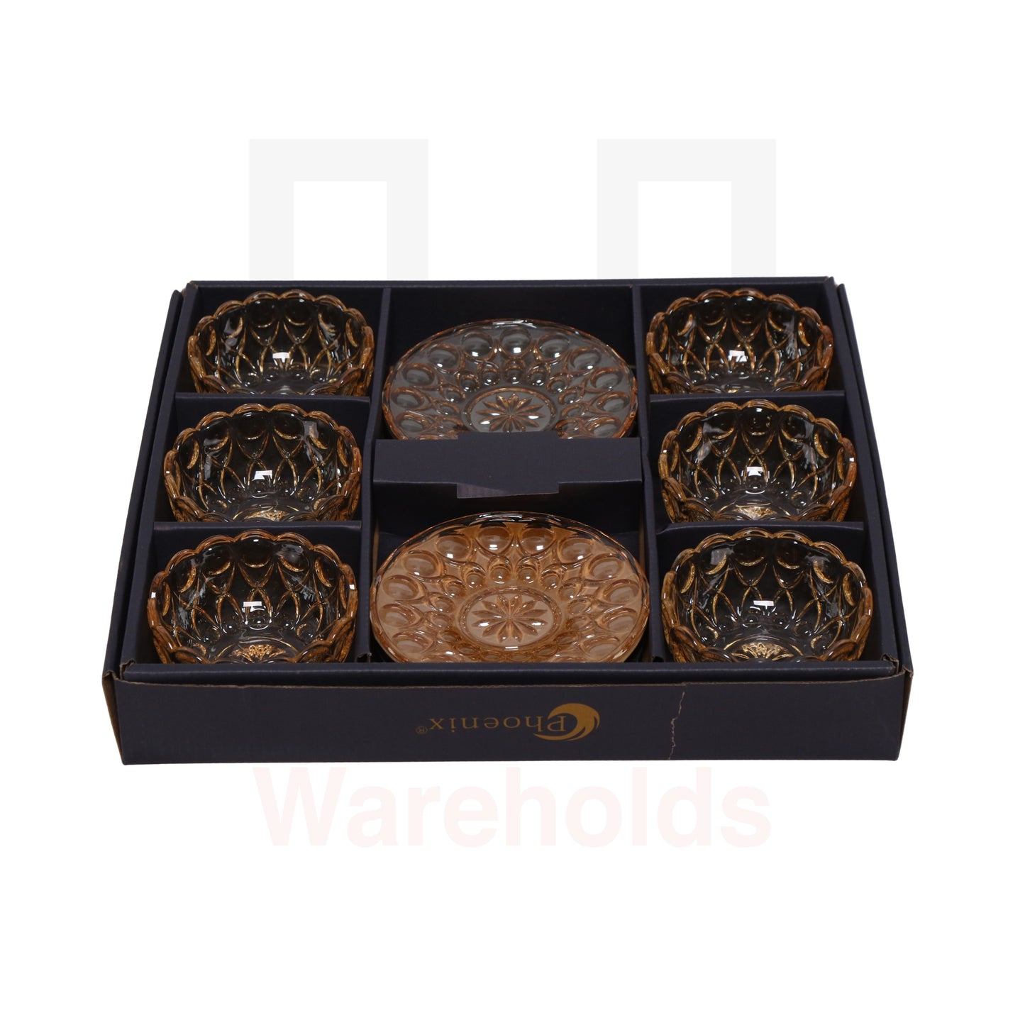 Phoenix 6 Pcs Gold Scalloped Glass Bowl Set