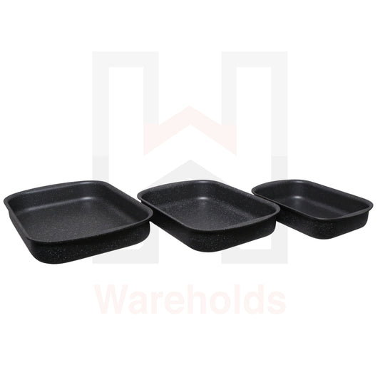 Phoenix 3 Pcs Rectangular Grey Marble Forged Baking Pans Set