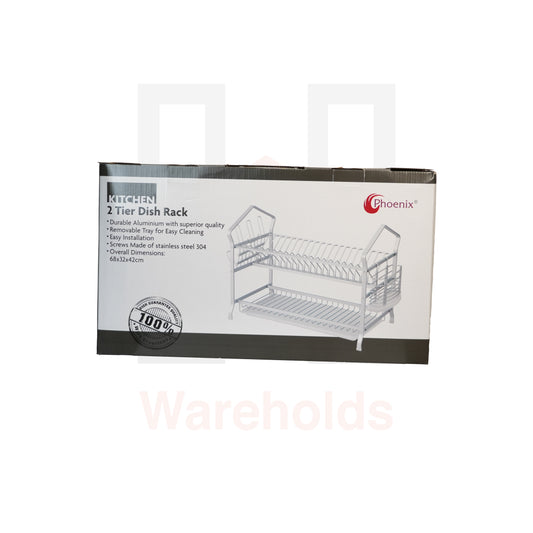 Phoenix 2-Tier Full Silver Kitchen Dish Rack