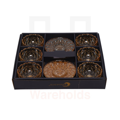 Phoenix 6 Pcs Gold Scalloped Glass Bowl Set