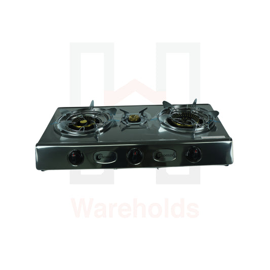 Phoenix Silver Triple Burner Table Gas Stove