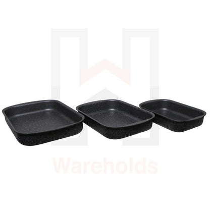 Phoenix 3 Pcs Rectangular Grey Marble Forged Baking Pans Set