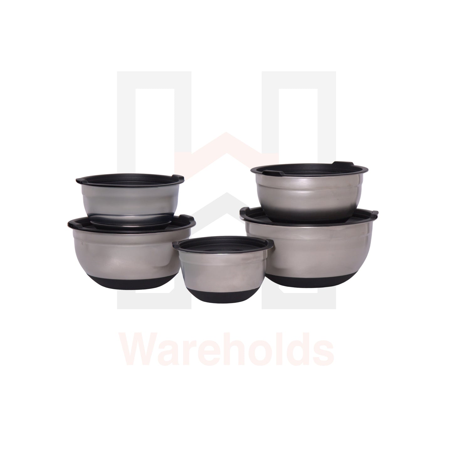 5 Pcs Silicone Back Stainless Steel Ware Salad Bowls with Covers