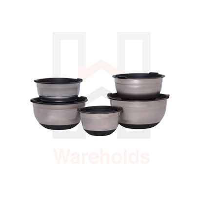 5 Pcs Silicone Back Stainless Steel Ware Salad Bowls with Covers