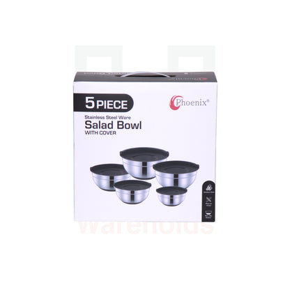 5 Pcs Silicone Back Stainless Steel Ware Salad Bowls with Covers